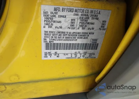 2002 Ford Escape Xlt from USA, damaged, VIN 1FMCU04162KD23749